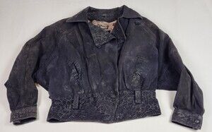VINTAGE 90s Byrnes& Baker Jacket Womens XS Black Leather Suede Bomber Thinsulate